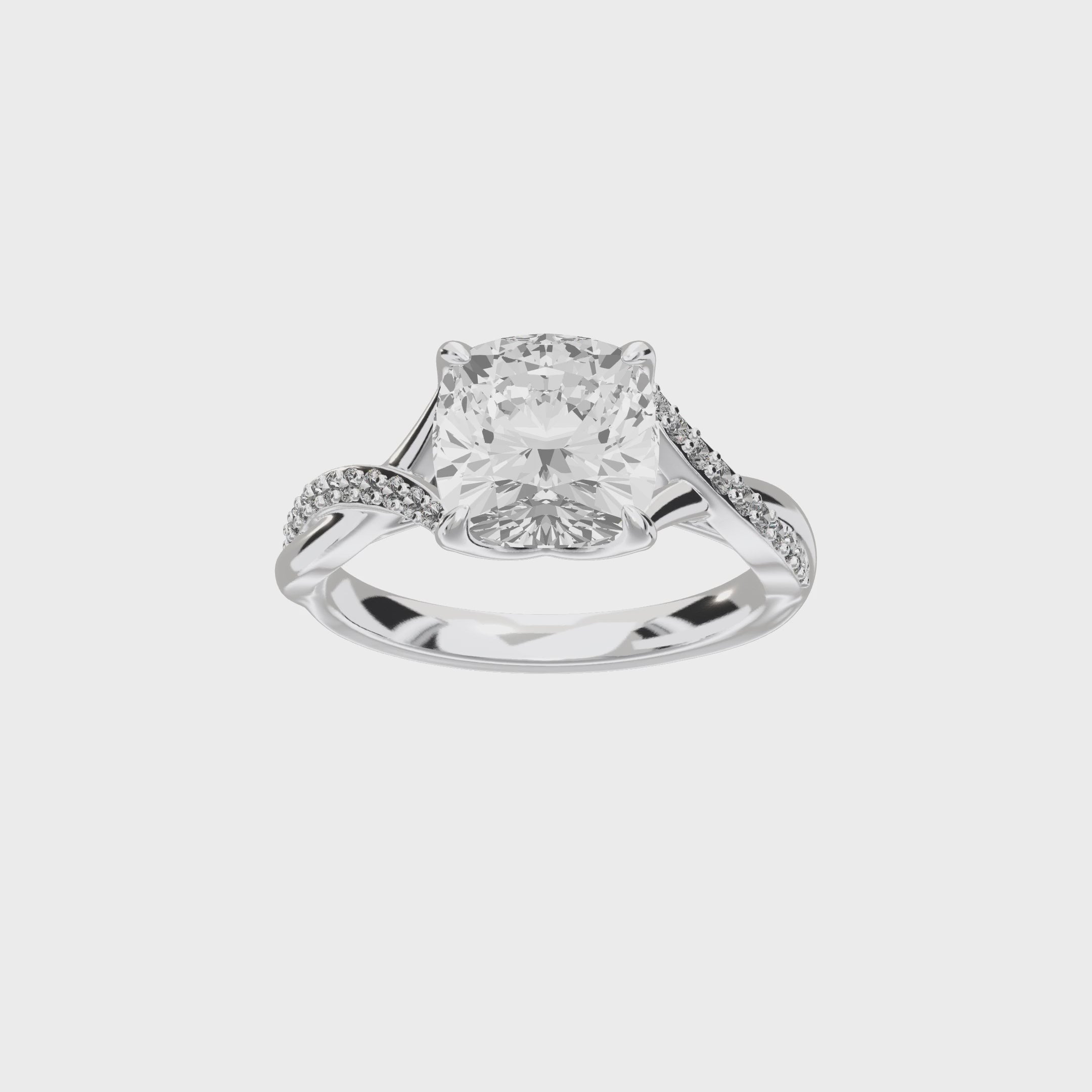Eve Cushion Twisted Side-Stone Engagement Ring — 360 view