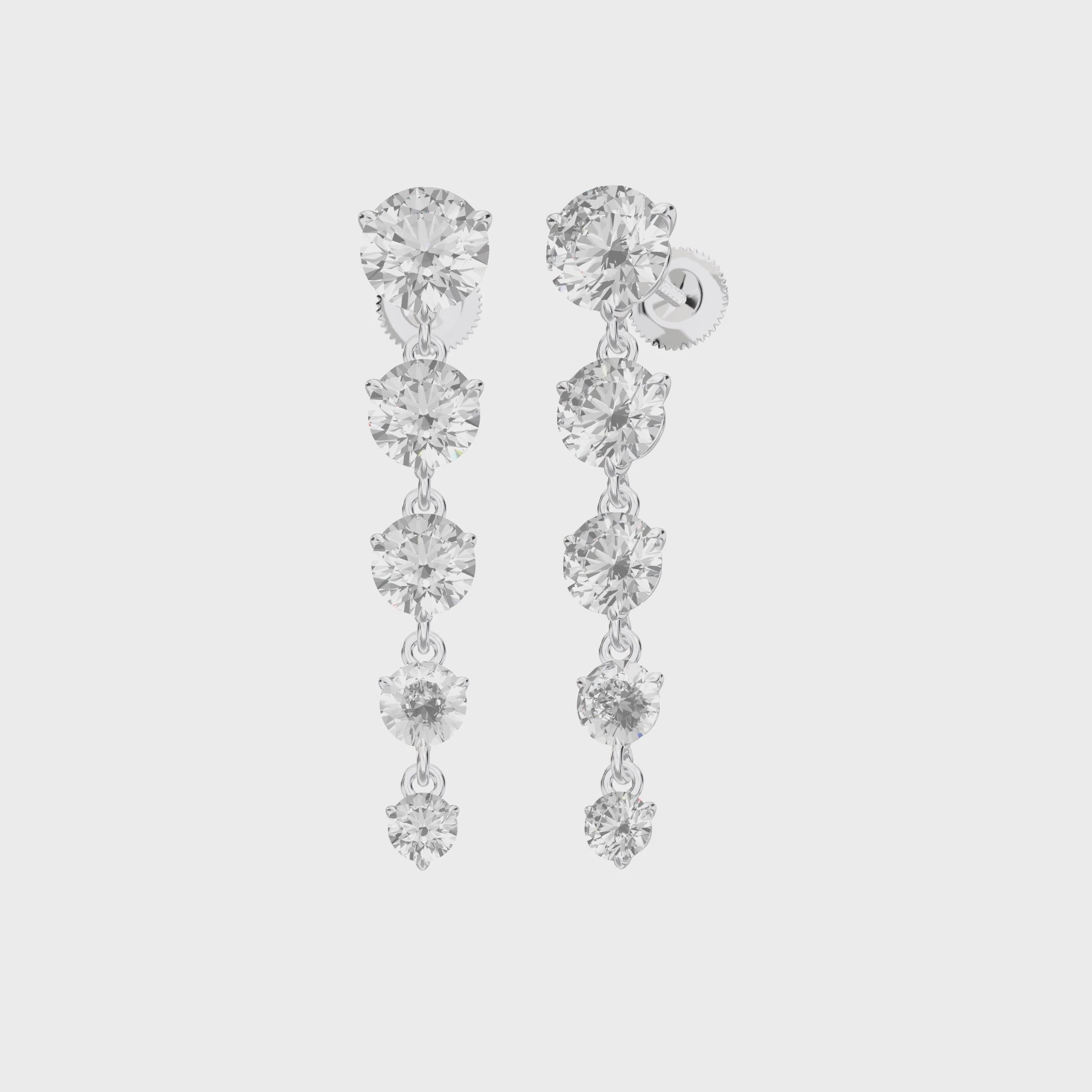 Aria Round Brilliant Five-Stone Graduated Drop Earrings — 360 view