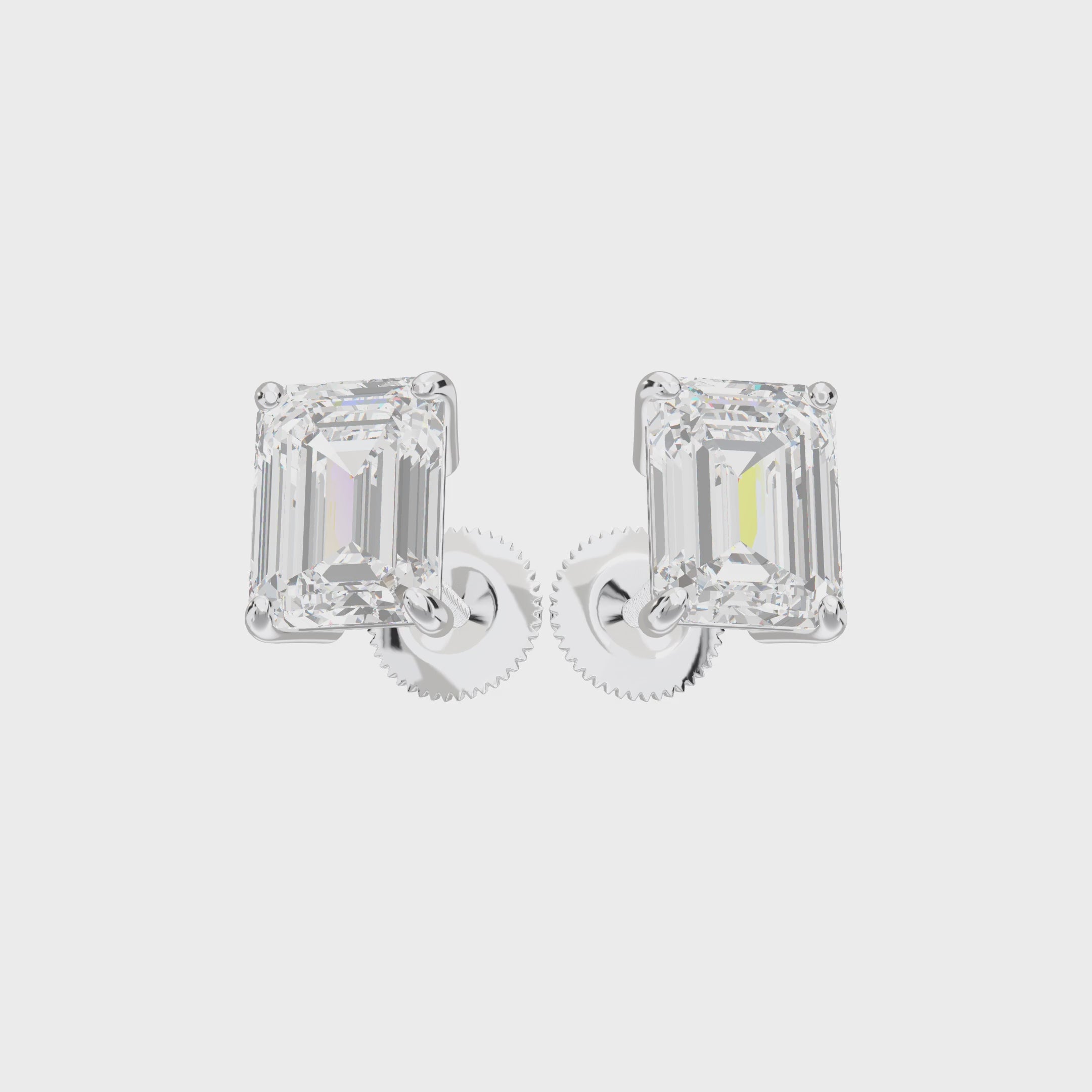 Eve Emerald Radiant Four-Prong Basket Stud — 360 view 2 ct