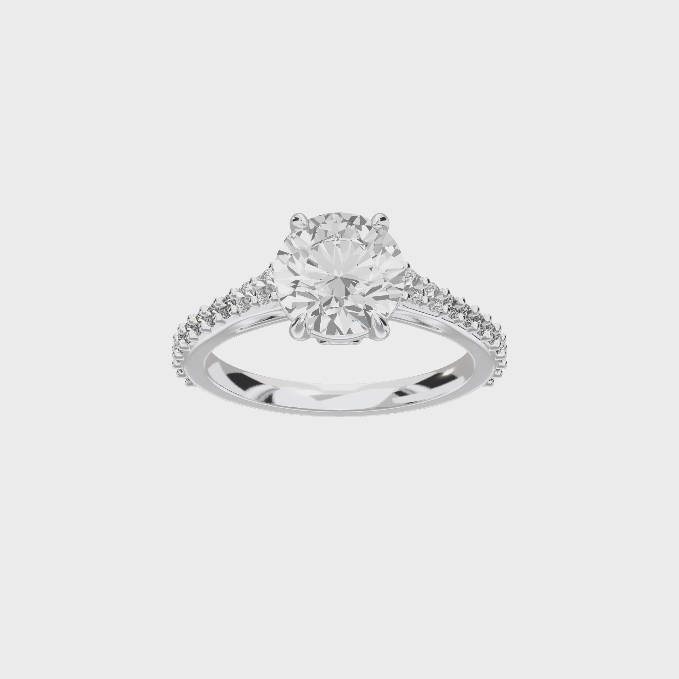Eve Round Graduated Side-Stone Engagement Ring — 360 view
