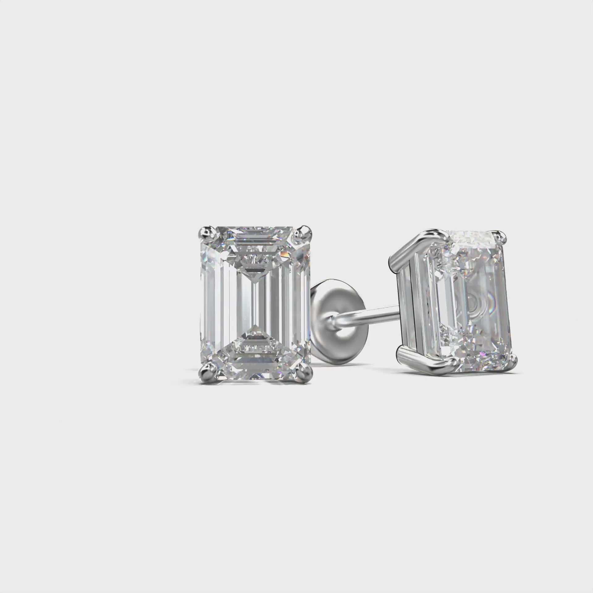 Meiara Eve Emerald Radiant Four-Prong Basket Stud in 925 sterling silver