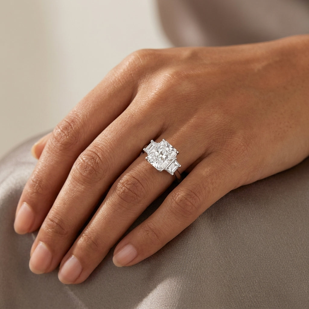 Meiara AI Lifestyle — Eve Radiant Trapazoid Three-Stone Ring