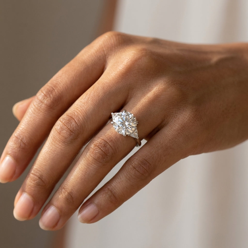 Meiara AI Lifestyle — Eve Round Brilliant Claw Prong Three-Stone Ring