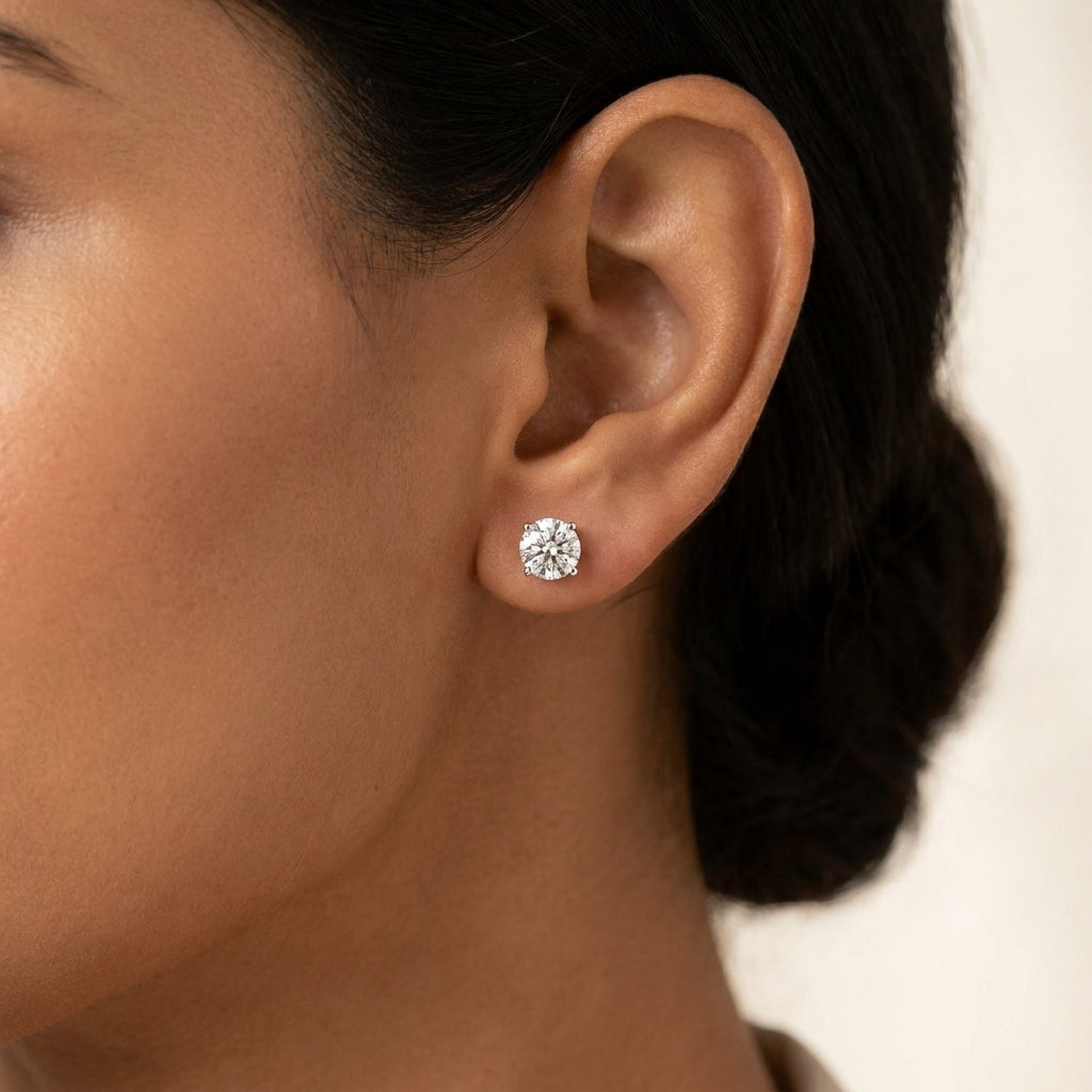 Meiara AI Lifestyle — Eve Round Brilliant Three-Prong Stylish Screw-Back Stud