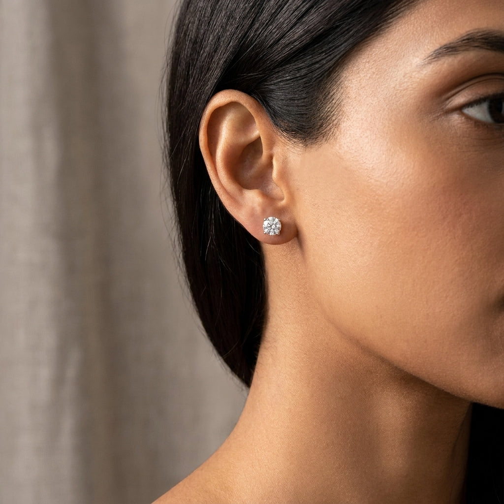 Meiara AI Lifestyle — Iris Round Four-Prong Petal Style Stud