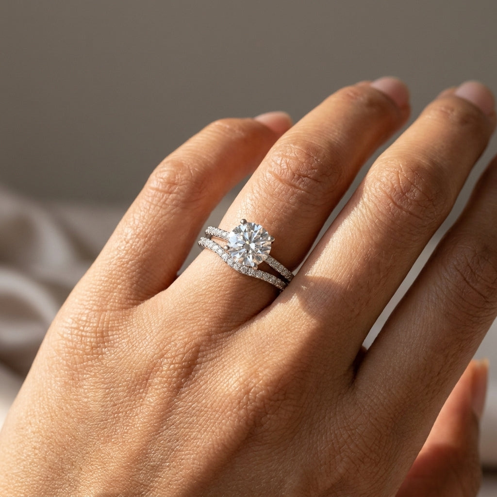 Meiara AI Lifestyle — Eve Round Sleek Stylish Side-Stone Bridal Set