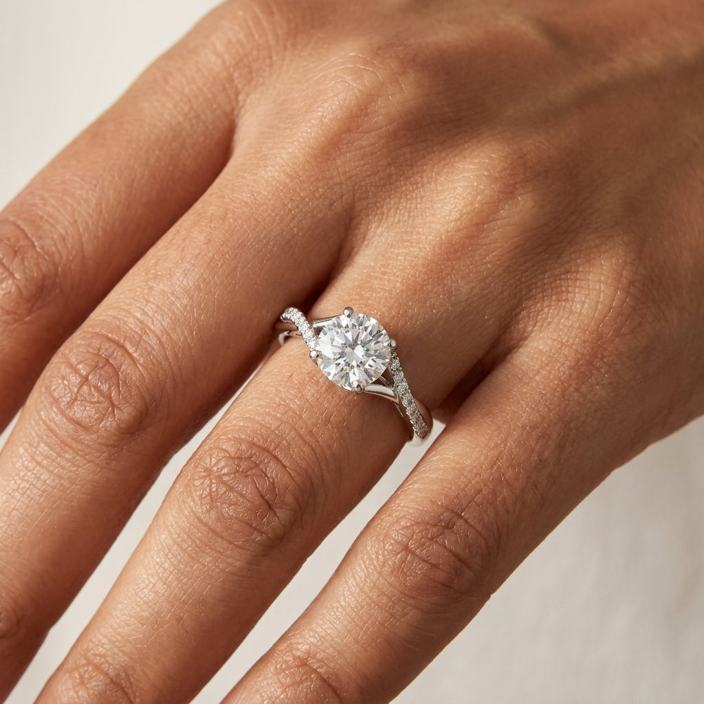 Meiara AI Lifestyle — Eve Round Twisted Side-Stone Engagement Ring
