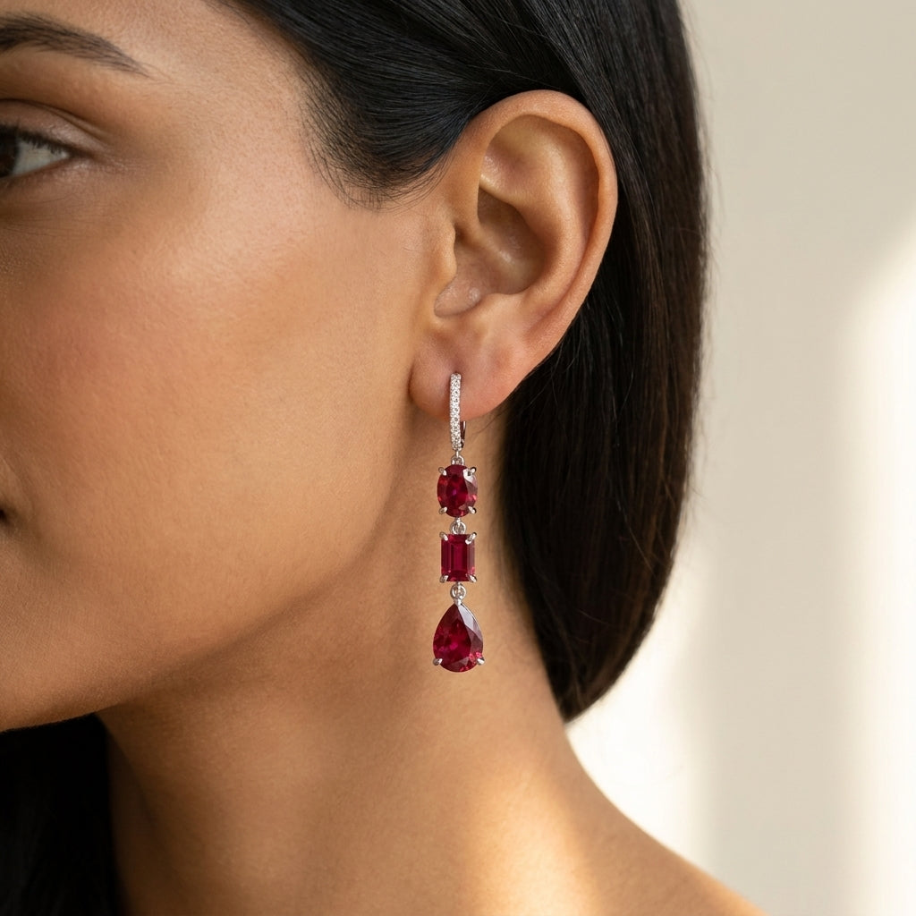 Meiara AI Lifestyle — Solis Ruby Rio Three Stone Drop Earrings