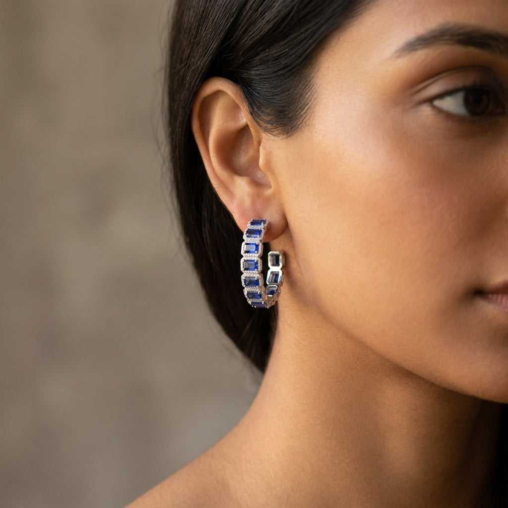 Meiara AI Lifestyle — Iris Sapphire Halo Hoop Earrings